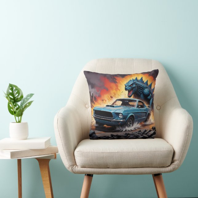 Monster And Classic Muscle Car Decor Throw Pillow (Chair)