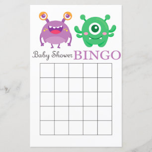 Monster baby shower bingo card