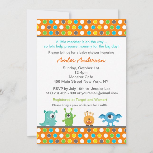 Monster Baby Shower Invitations (Front)