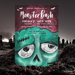 Monster Bash Fun Spooky Zombie Halloween Party Invitation
