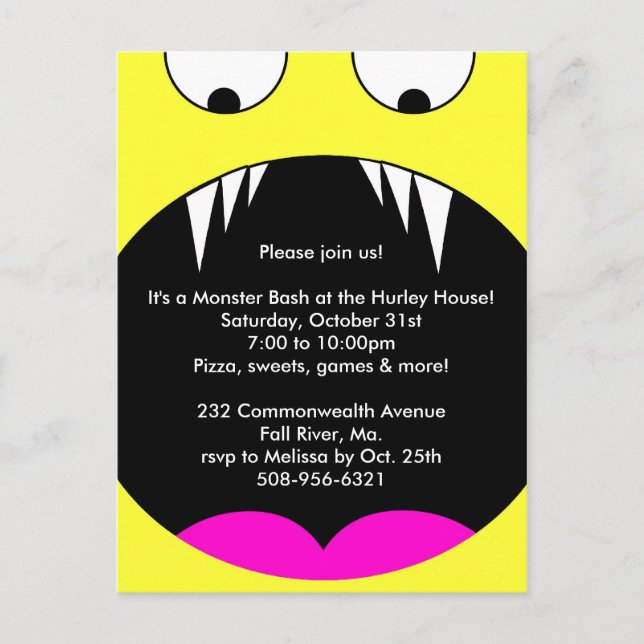 Monster Bash Halloween Party Invite (yellow) (Front)