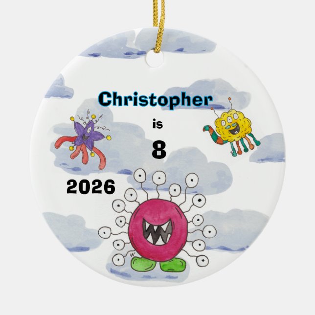 Monster Bash in Clouds Birthday Keepsake Ornament (Front)