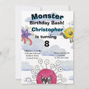 Monster Bash in the Clouds Birthday Invitation