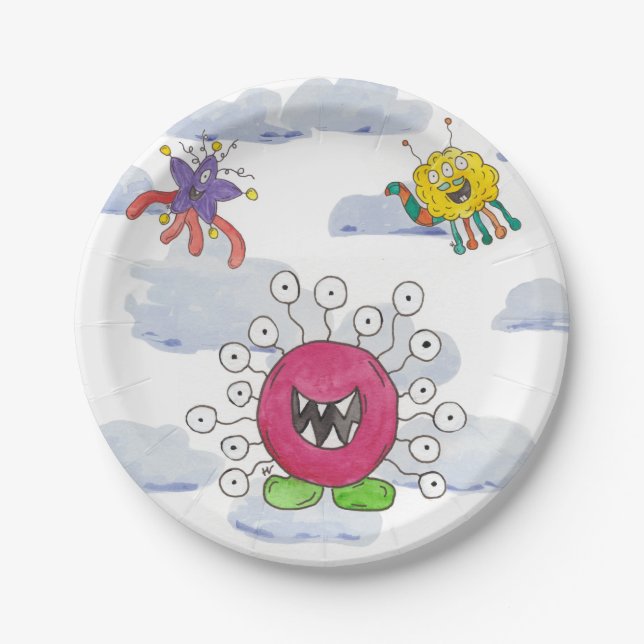 Monster Bash in the Clouds Birthday Paper Plate (Front)