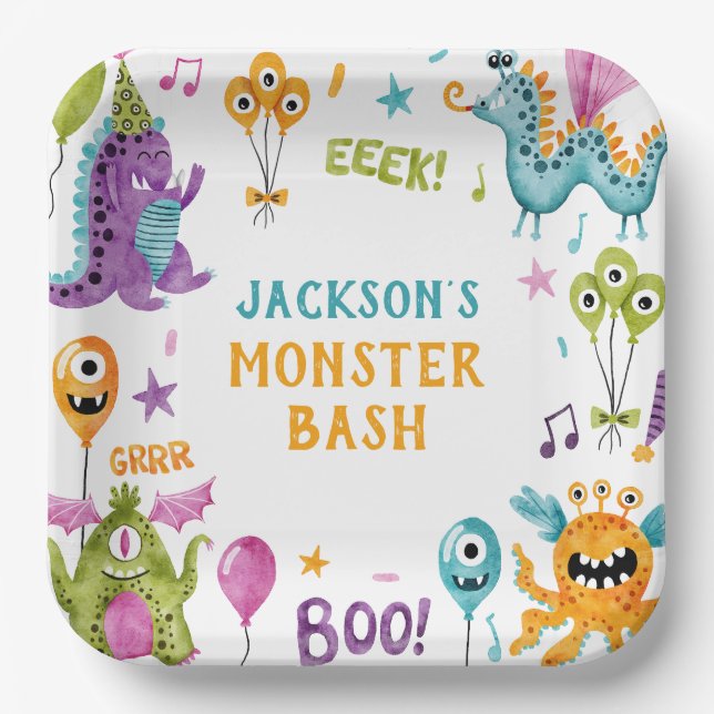 Monster Bash Little Monster Birthday Party Paper Plate (Front)