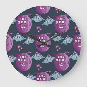 Monster Bats: Cute Cartoon Vintage Large Clock