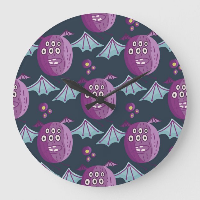 Monster Bats: Cute Cartoon Vintage Large Clock (Front)