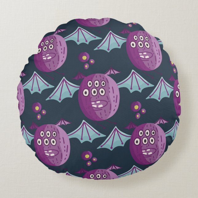 Monster Bats: Cute Cartoon Vintage Round Cushion (Front)