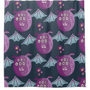 Monster Bats: Cute Cartoon Vintage Shower Curtain