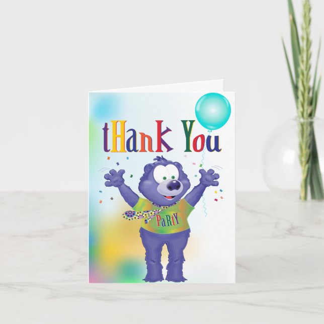 Monster Bear Kids Birthday Party Thank You Card (Front)