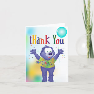 Monster Bear Kids Birthday Party Thank You Card
