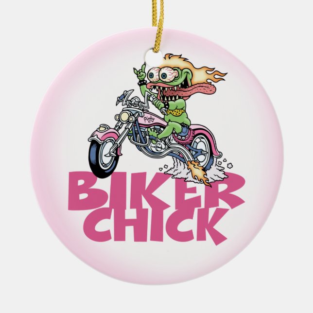 Monster Biker Chick Ceramic Tree Decoration (Front)