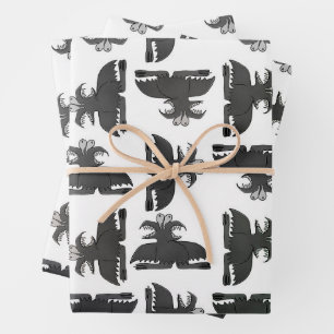 Monster bird pencil drawing motif pattern wrapping paper sheet