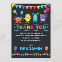 Monster Birthday Bash Chalkboard Thank You Card