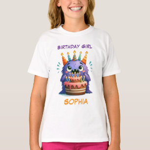 Monster Birthday Girl Custom Name T-Shirt