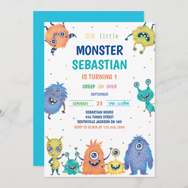 Monster Birthday Invitation (Front/Back)