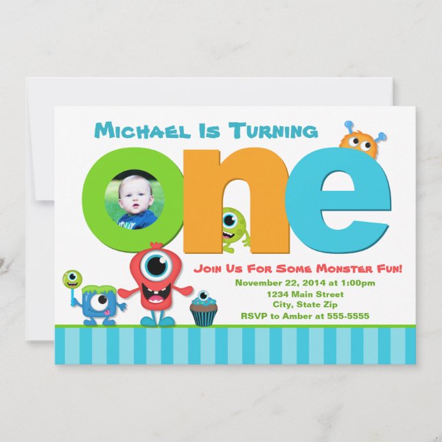 Monster Birthday Invitation, Monster 1st Birthday Invitation (Front)