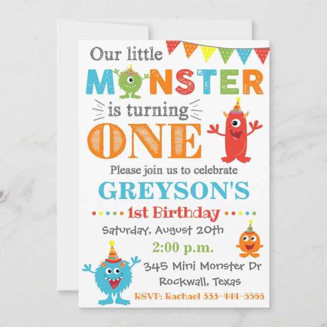 Monster Birthday Invitation | Monster Invitation (Front)