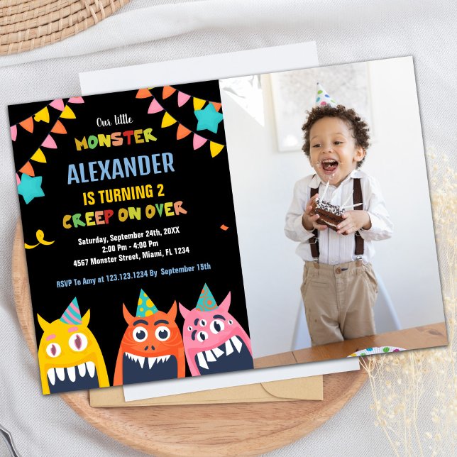 Monster Birthday Invitations Black photo (Monster Birthday Invitations Black photo)