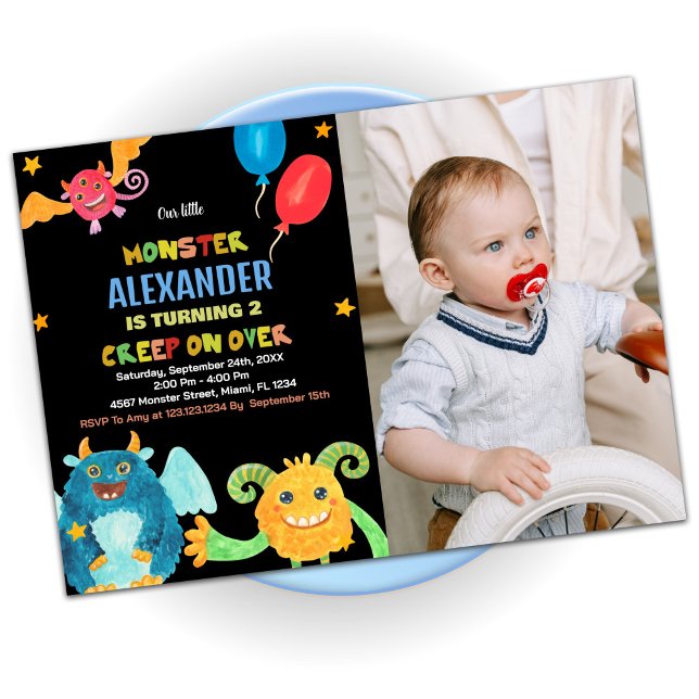 Monster Birthday Invitations Black with photo (Monster Birthday Invitations Black with photo)