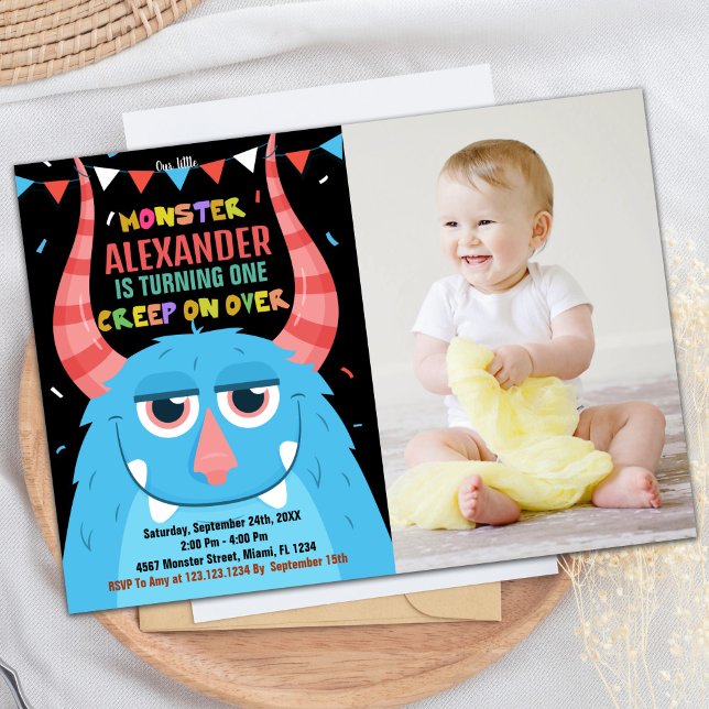 Monster Birthday Invitations Blue Black Photo (Monster Birthday Invitations Blue Black Photo)
