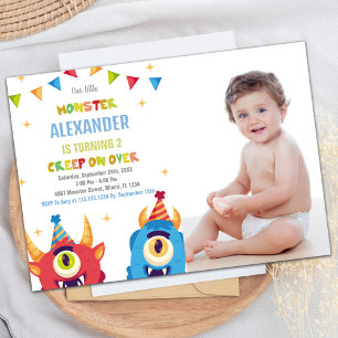 Monster Birthday Invitations Colour Flags w photo