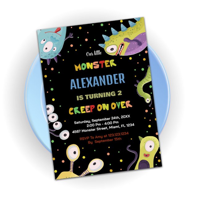 Monster Birthday Invitations Dark Green Black (Monster Birthday Invitations Dark Green Black)