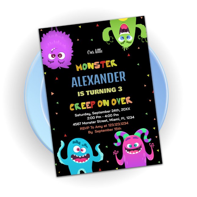 Monster Birthday Invitations Green Black (Monster Birthday Invitations Green Black)
