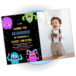 Monster Birthday Invitations Green Black photo