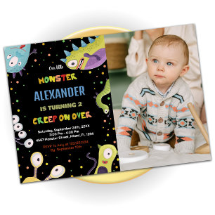 Monster Birthday Invitations Green Black w photo