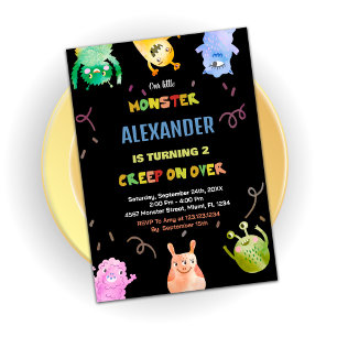 Monster Birthday Invitations Green Orange Black