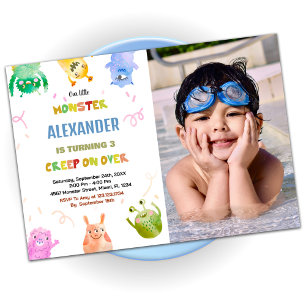 Monster Birthday Invitations Green Orange photo