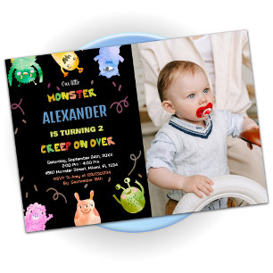 Monster Birthday Invitations Orange Black photo