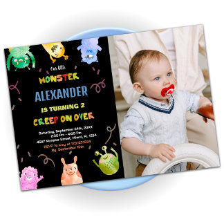 Monster Birthday Invitations Orange Black photo