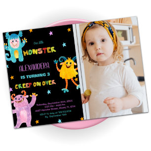 Monster Birthday Invitations purple Black w photo