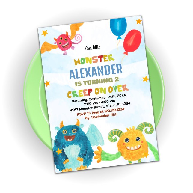 Monster Birthday Invitations Watercolours (Monster Birthday Invitations Watercolours)