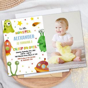 Monster Birthday Invitations White with photo