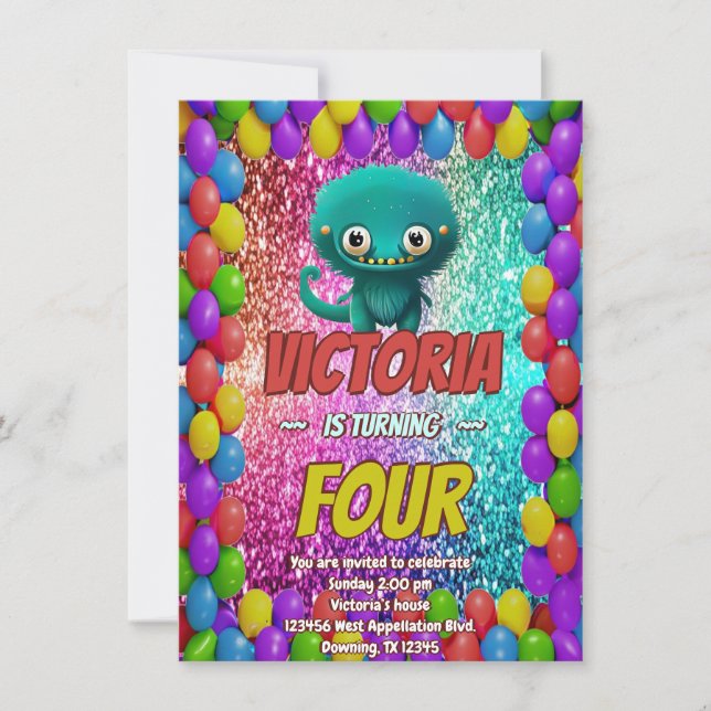 Monster birthday invite for kids (Front)