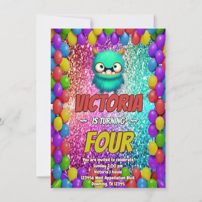 Monster birthday invite for kids (Front)