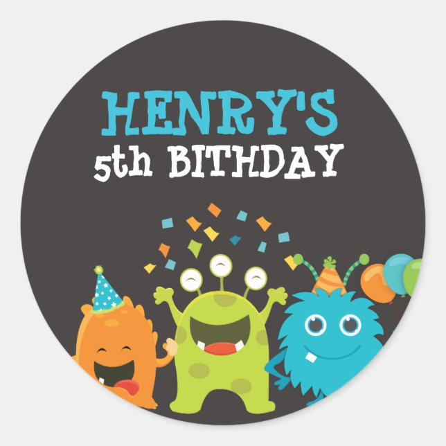 Monster Birthday Party  Classic Round Sticker (Front)