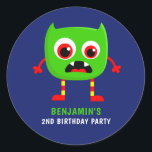 Monster Birthday Party Classic Round Sticker<br><div class="desc">Monster birthday party stickers customisable to your event specifics.</div>
