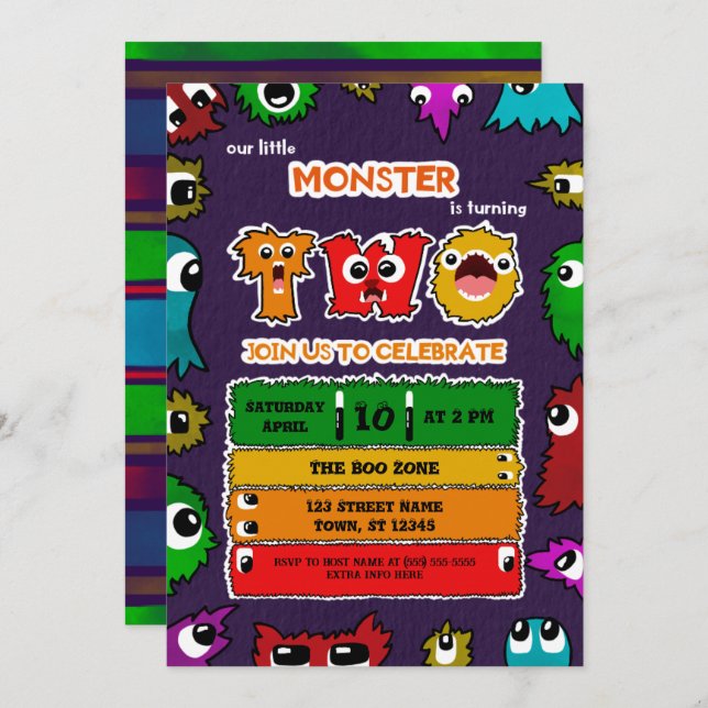 Monster Birthday Party Invitation (Front/Back)