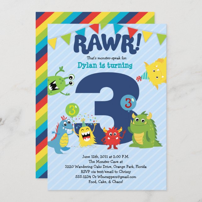 Monster Birthday Party Invitation (Front/Back)