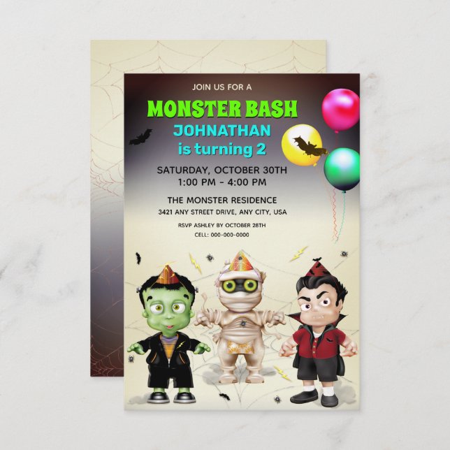 Monster Birthday Party Invitation (Front/Back)