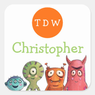 Monster Birthday Party Monogrammed Stickers