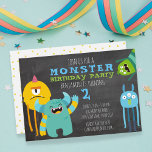 Monster Birthday Party Theme Chalkboard Invitation<br><div class="desc">Celebrate your little one's birthday with this cute monster themed party invitation with a chalkboard background.  Just add your party details and let the fun begin!</div>