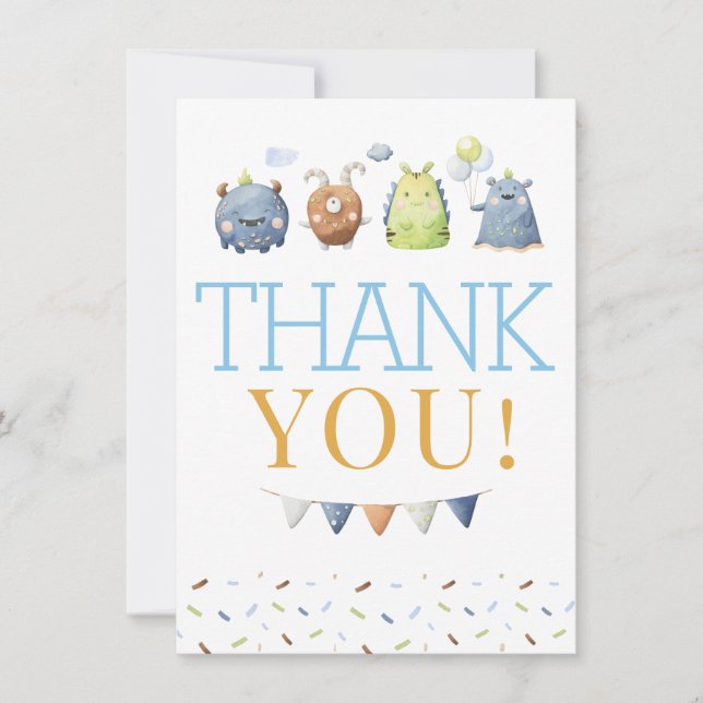 Monster Birthday Thank you card, (Front)