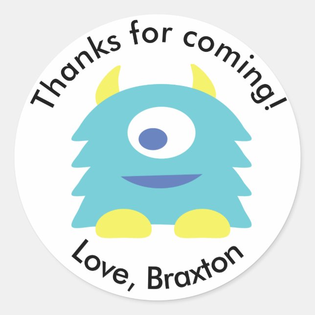 Monster birthday Thank you stickers (Front)
