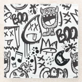 Monster Boys: Hand Drawn Pattern Glass Coaster