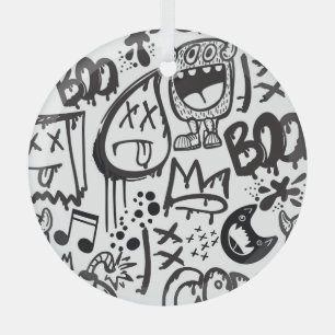 Monster Boys: Hand Drawn Pattern Glass Tree Decoration